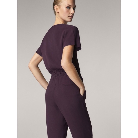 Massimo Dutti Short Sleeve V-Neck Purple Jumpsuit - Picture 3 of 13